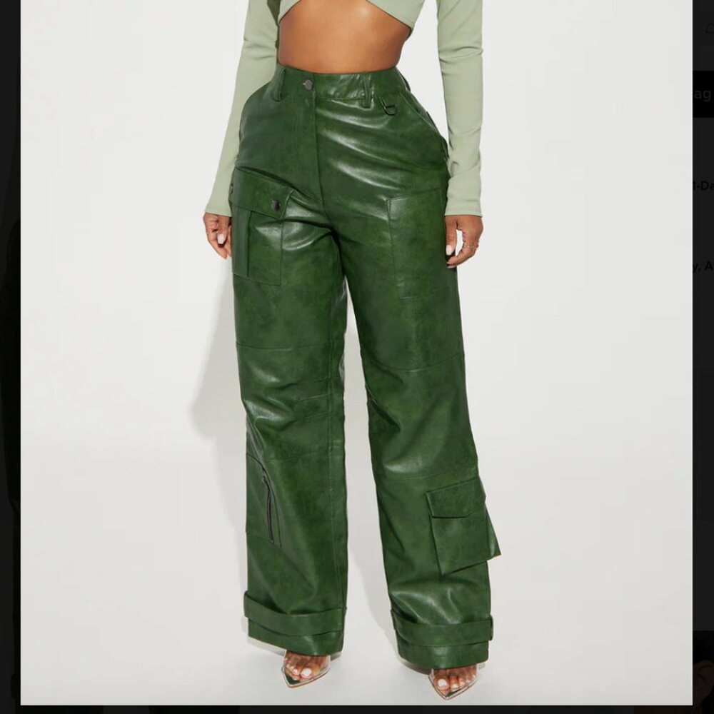 Faux Leather Cargo Pants Hunter Green NWT Fashion Nova